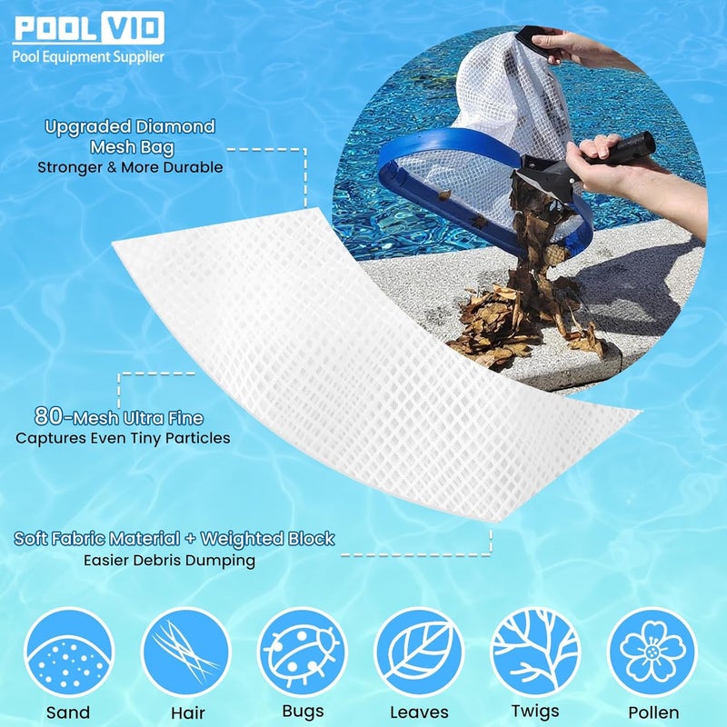 Poolvio 14" Pool Skimmer Net – Heavy Duty Leaf Net with Aluminum Frame with Diamond-Pattern Ultra-Fine Soft Mesh Bag – Pool Cleaning Tool for Leaves, Sand, Pollen & Small Debris (No Pole) - Image 3